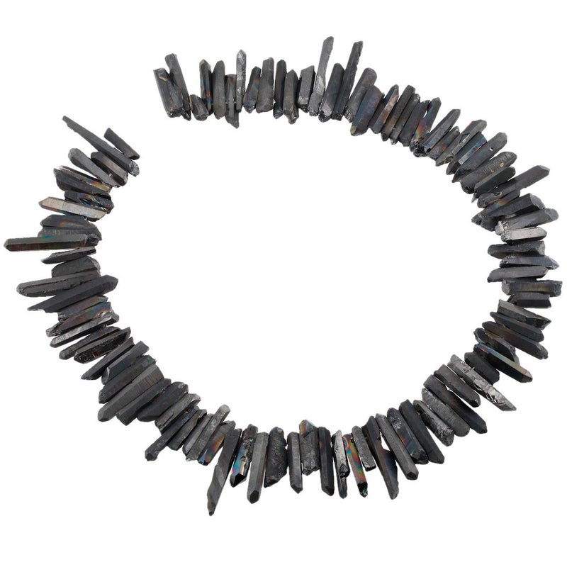 SUNYIK Black Titanium Coated Crystal Points Quartz Rough Sticks Spikes Point Beads 15 inch Strand Drilled - Image 2